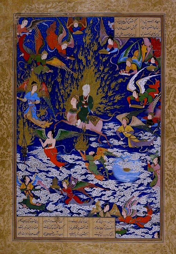 Muhammad's journey to heaven on buraq.